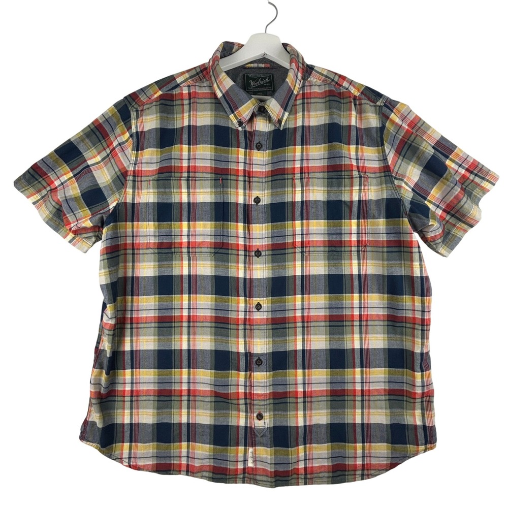 Woolrich Button Down Shirt 2XL Men Organic Cotton Lightweight Plaid Modern Fit